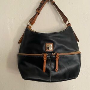 Dooney & Bourke Black Leather Shoulder Bag Brown Trim Adjustable Strap